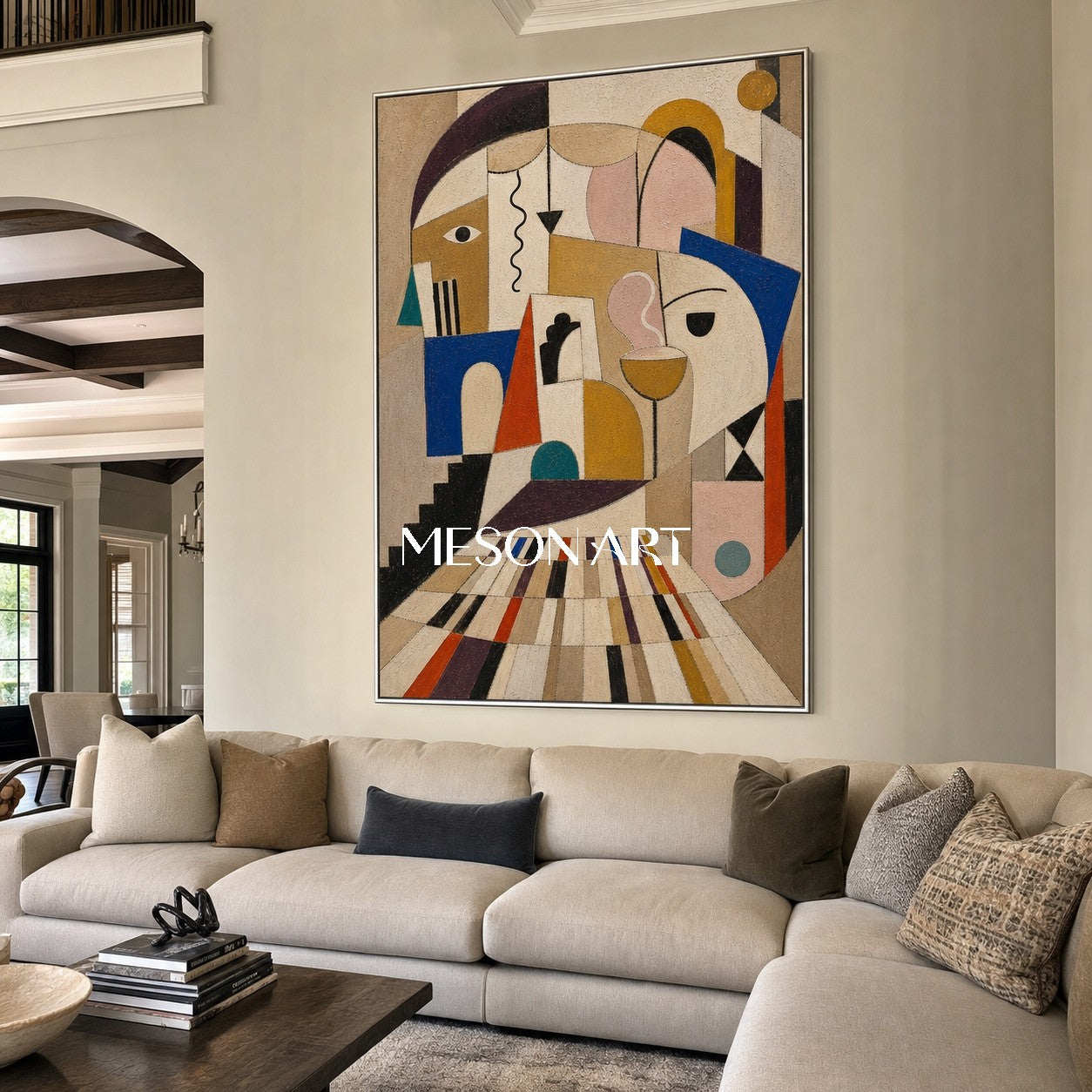 Cubist Expressionist Art Painting With Architectural Forms For Modern Home Decor