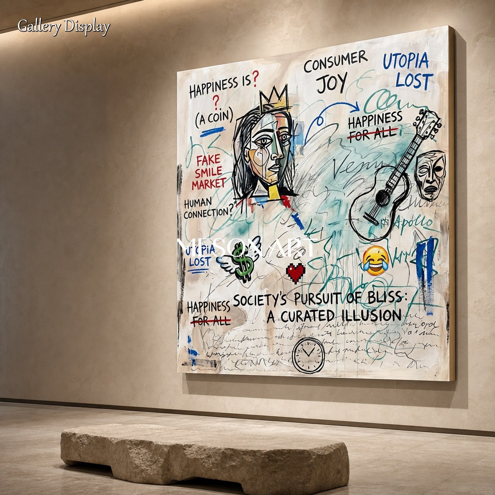 Abstract Graffiti Style Painting With Text For Modern Living Room Wall Decor