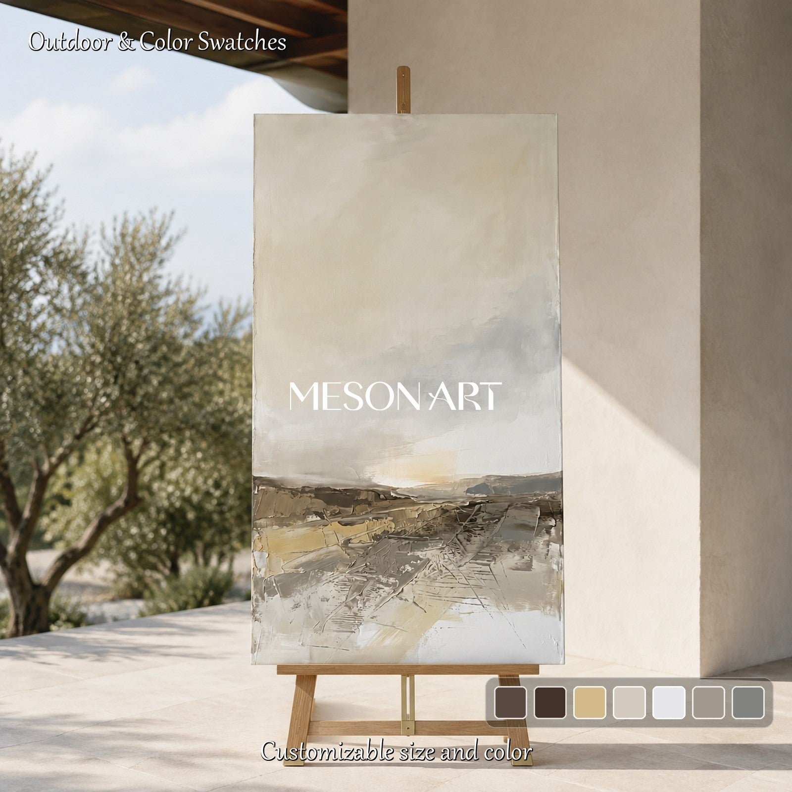 Beige And Gray Abstract Painting Panoramic Wall Art For Living Room Original Artist By Mesonart