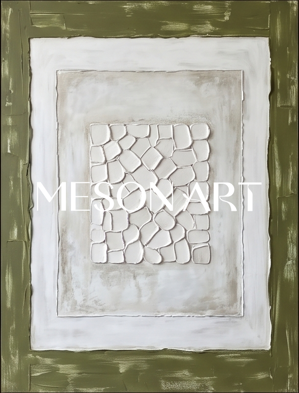 Green And White Minimalist Abstract Art Triptych For Modern Living Room Decor