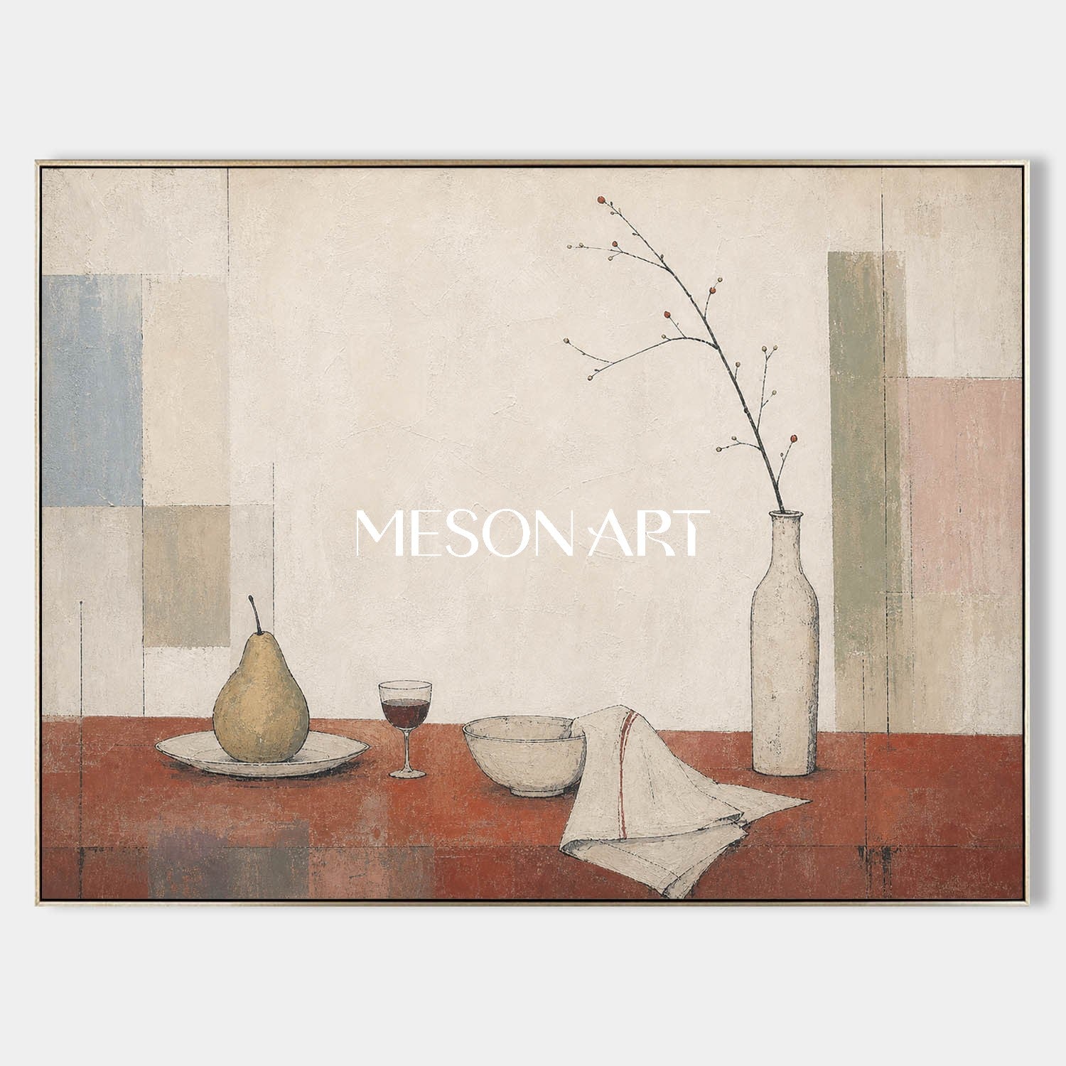 Art Deco Still Life Painting Beige And Brown Tones For Modern Dining Room Wall Decor