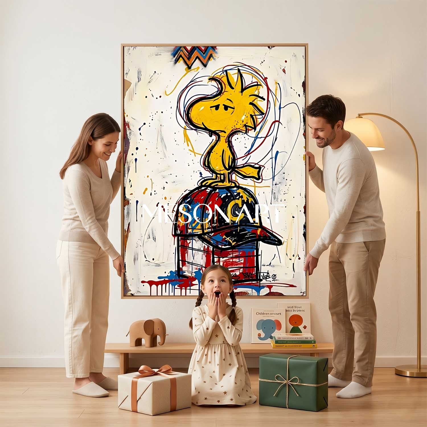 Graffiti Abstract Painting With Cartoon Character For Modern Living Room Entryway Kids Room