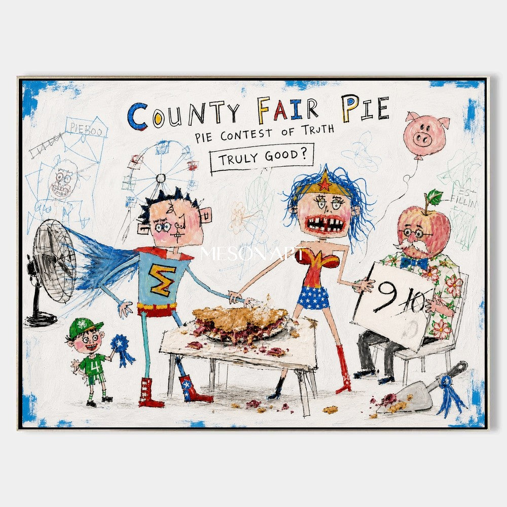 Colorful Graffiti Cartoon Pie Contest Rectangular Wall Art Original Artist Hand Painted By Mesonart