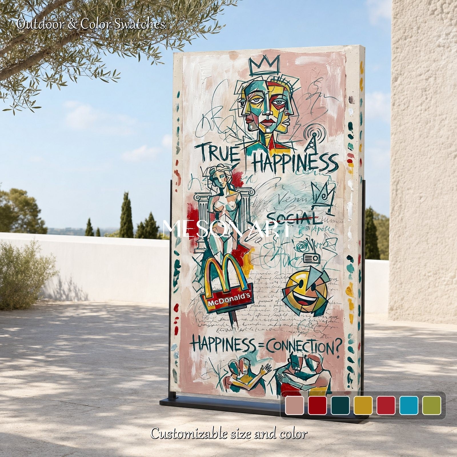 True Happiness Connection Pop Art Abstract Painting With Mcdonalds Icon For Contemporary Home Decor