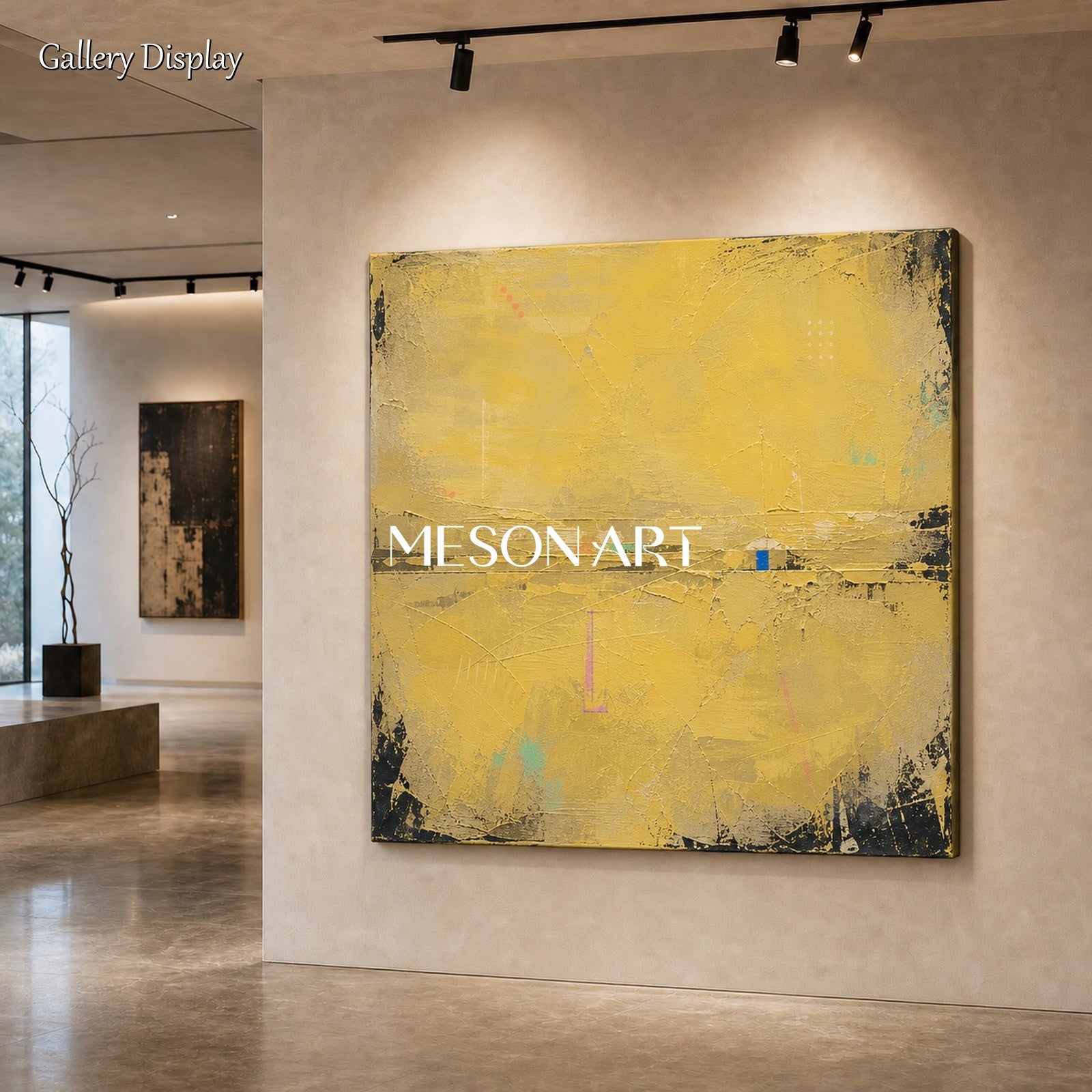 Yellow Abstract Canvas Wall Art For Living Room Entryway Minimalist Landscape Painting