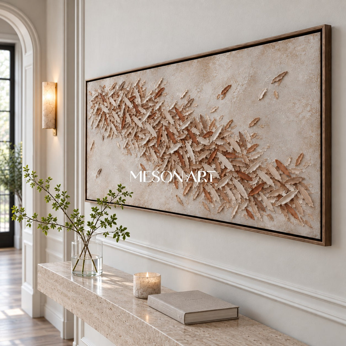Beige And Brown Abstract Wabi Sabi Panoramic Wall Art Original Artist Modern Textured Painting By Mesonart
