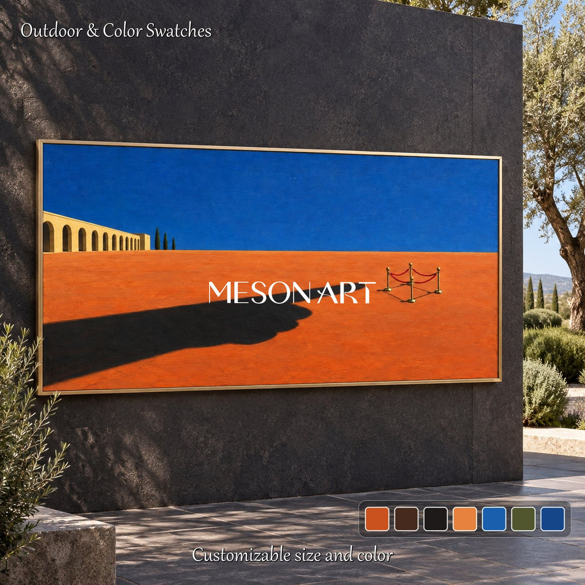 Blue And Red Abstract Painting Panoramic Surrealist Contemporary Art Wall Decor For Living Room By Mesonart
