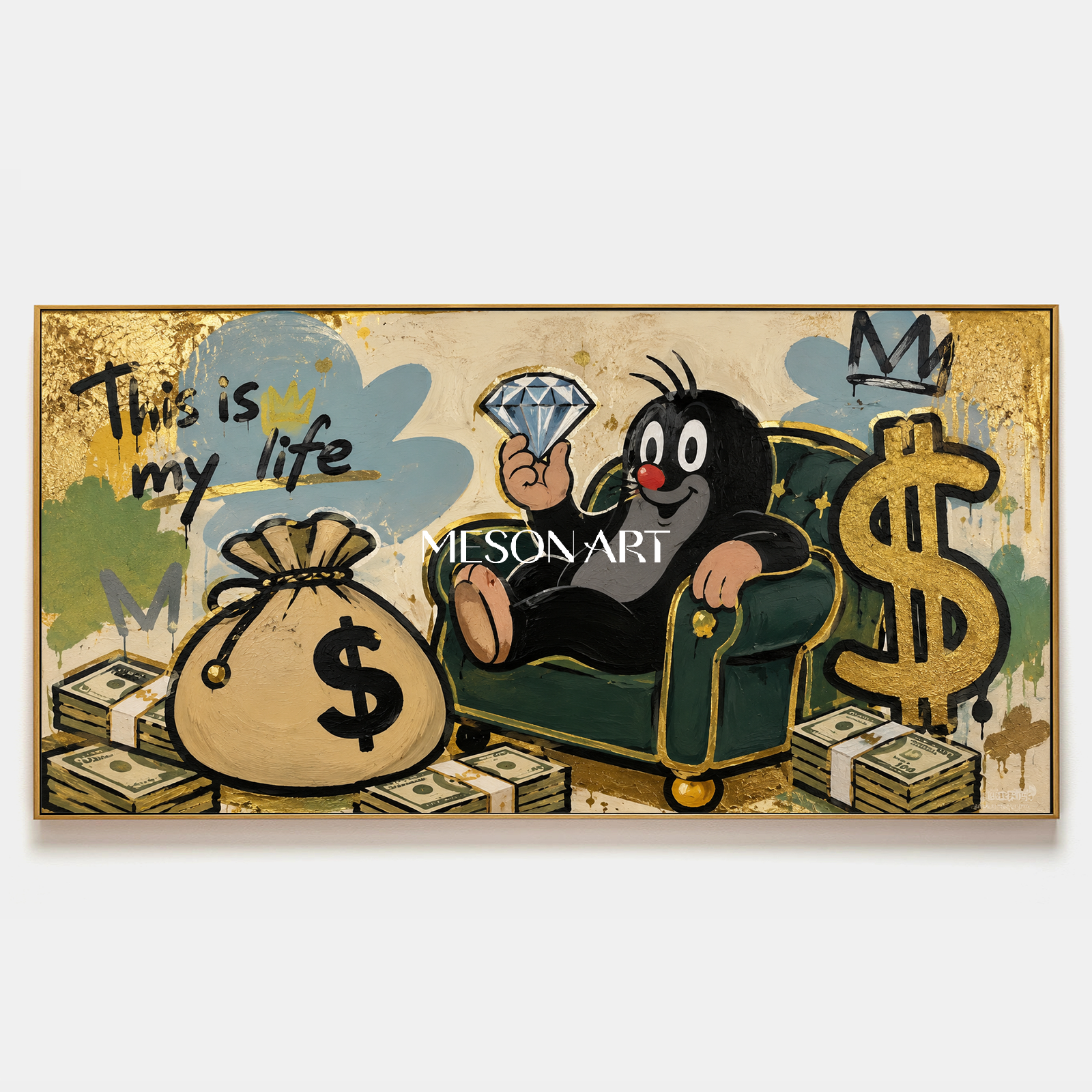 Luxury Pop Art Painting With Gold Leaf And Graffiti For Modern Living Room Decor