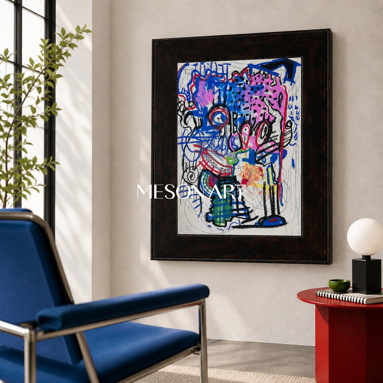 Blue And Pink Contemporary Figurative Painting Original Artist Rectangular Wall Art For Living Room By Mesonart