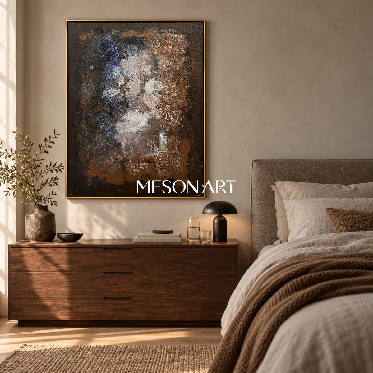 Black And Brown Abstract Painting Rectangular Wall Art Modern Textured Canvas Original By Mesonart