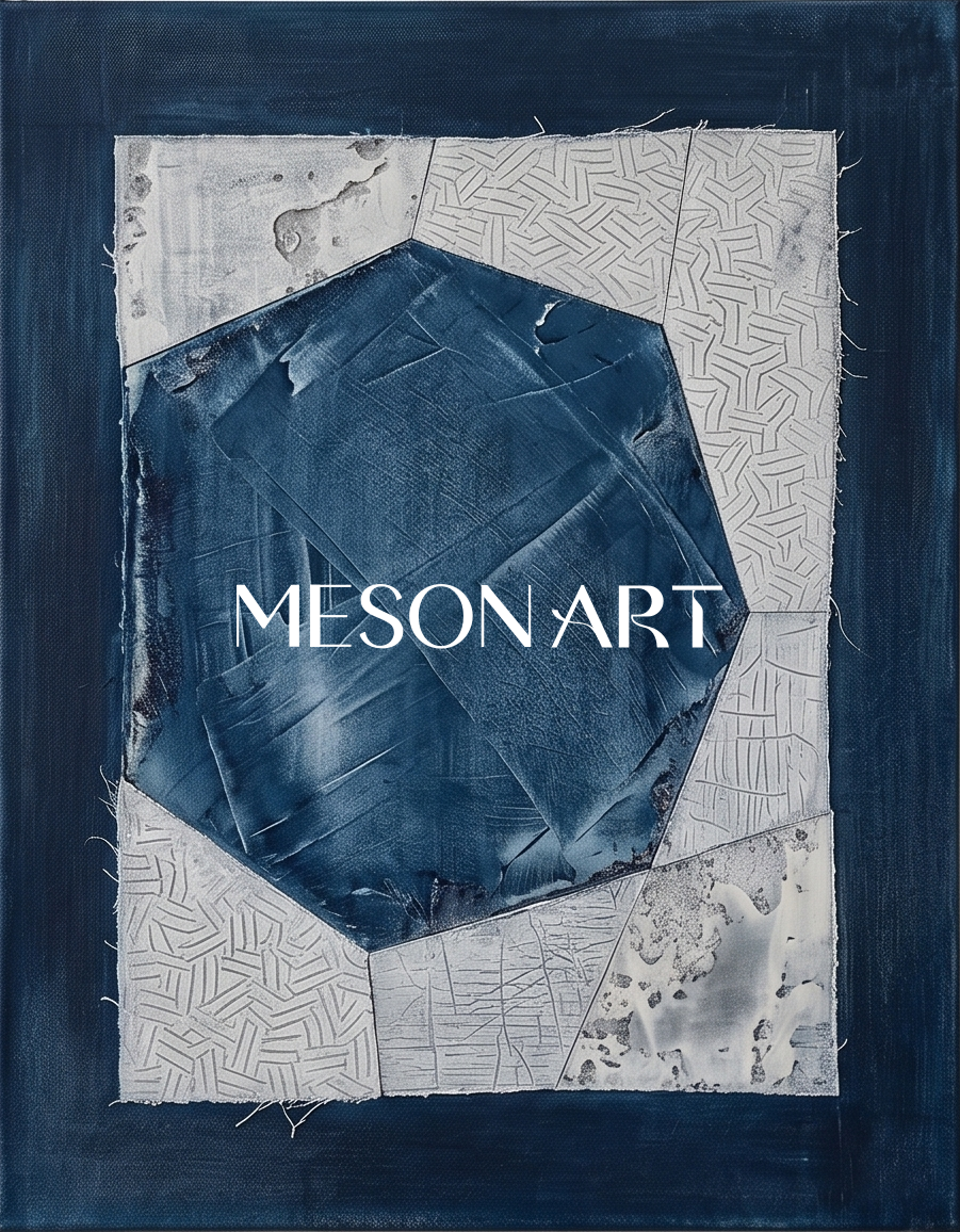 Blue And White Abstract Art With Textured Relief For Modern Living Room Decor