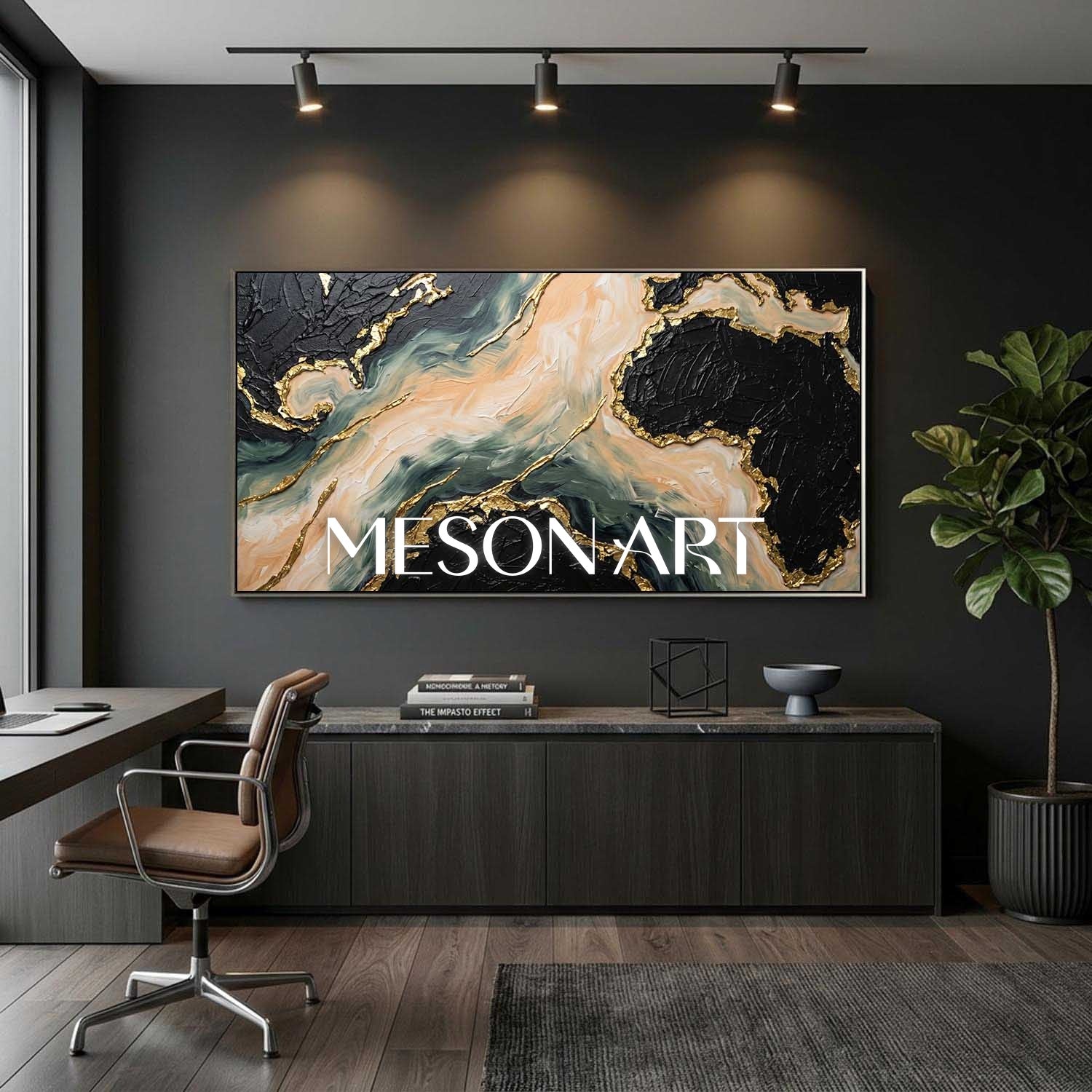 Gilded Tides Abstract Plaster Art With Gold Accents For Modern Living Room Entryway Decor