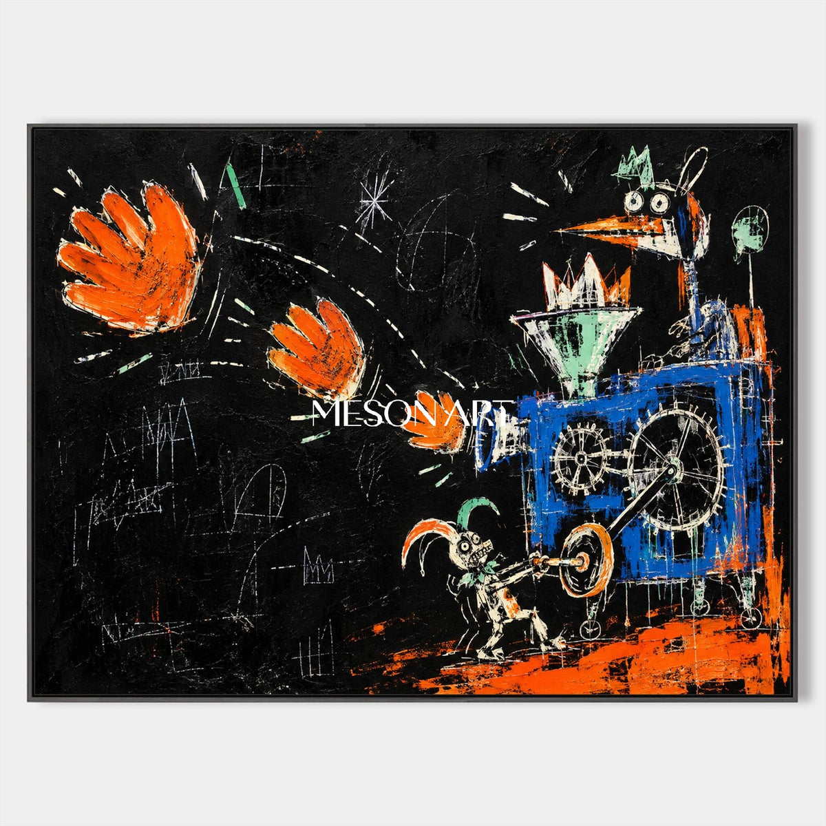 Black And Orange Graffiti Abstract Pop Street Art Rectangular Canvas Painting Original Artist Hand Painted By Mesonart