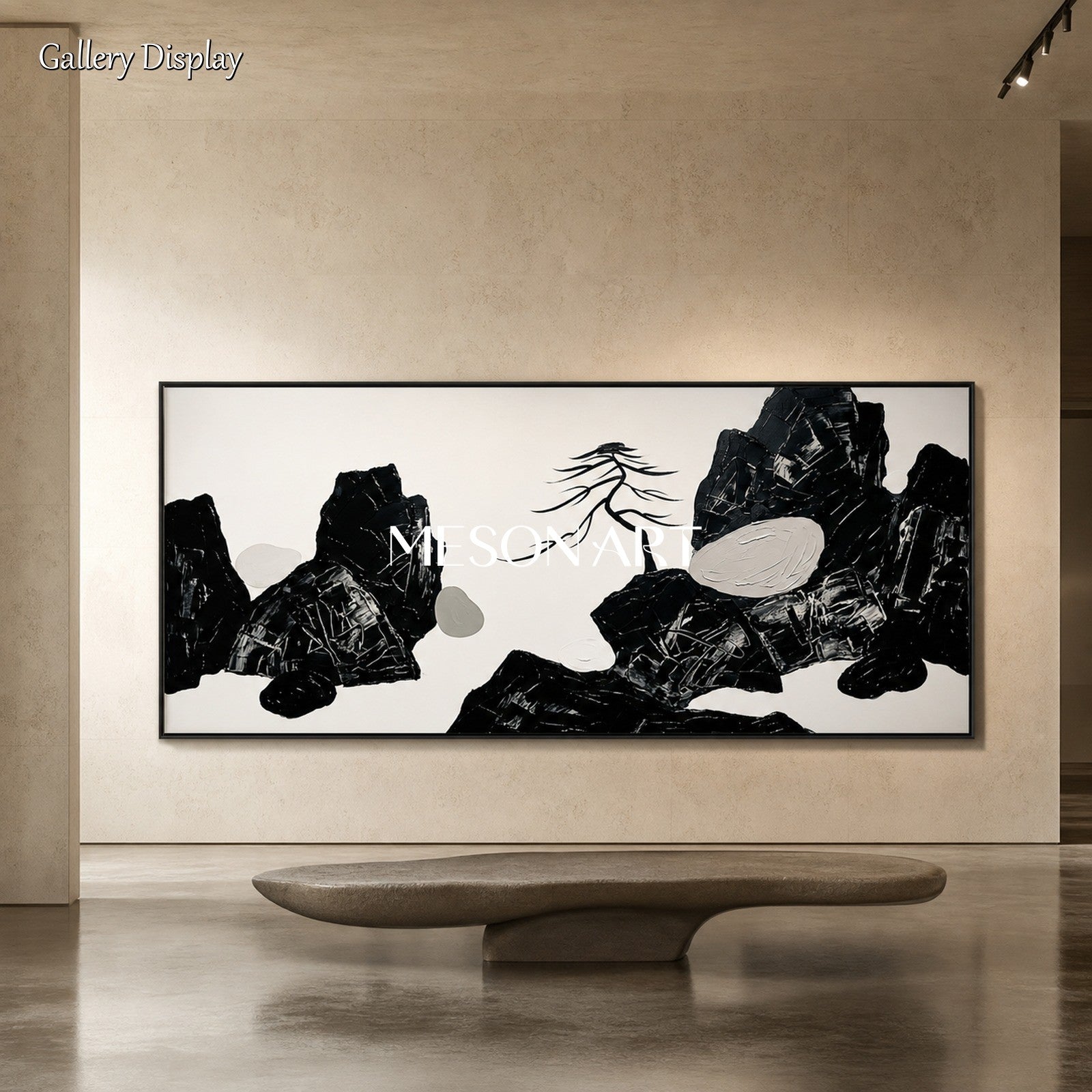 Large Black And White Textured Painting Abstract Landscape Art For Living Room