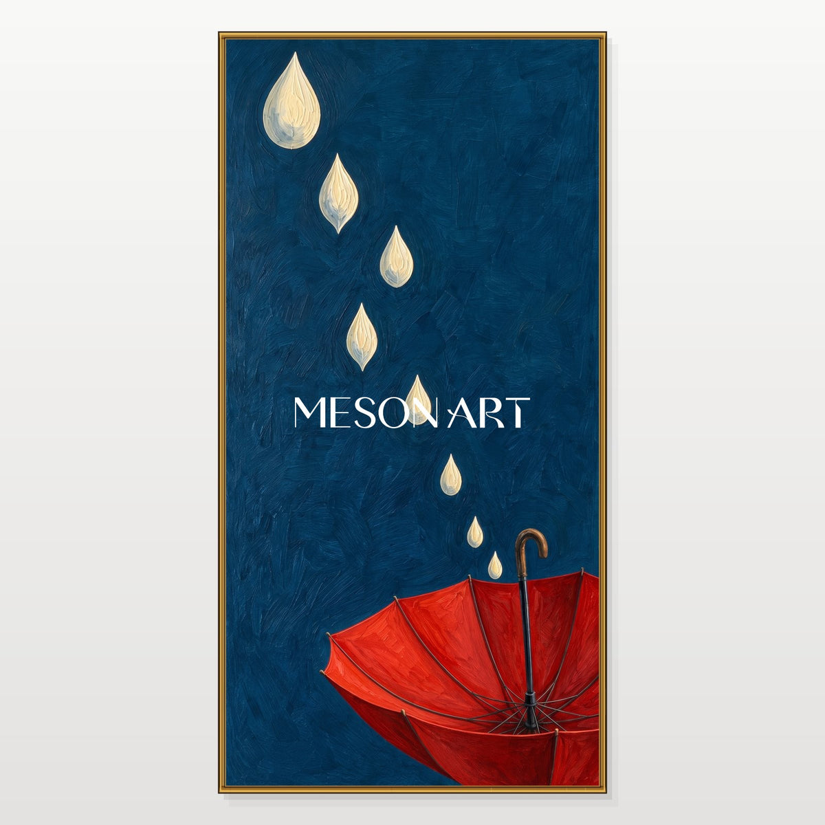 Blue And Red Surrealist Umbrella Painting Panoramic Original Artist Hand Painted Wall Art For Living Room By Mesonart