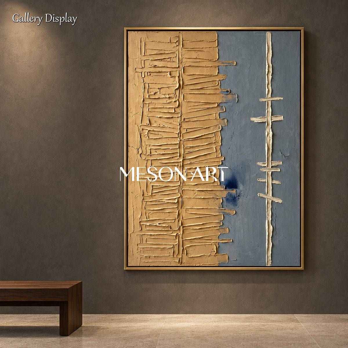 Beige And Gray Wabi Sabi Textured Painting Original Artist Rectangular Wall Art For Living Room By Mesonart