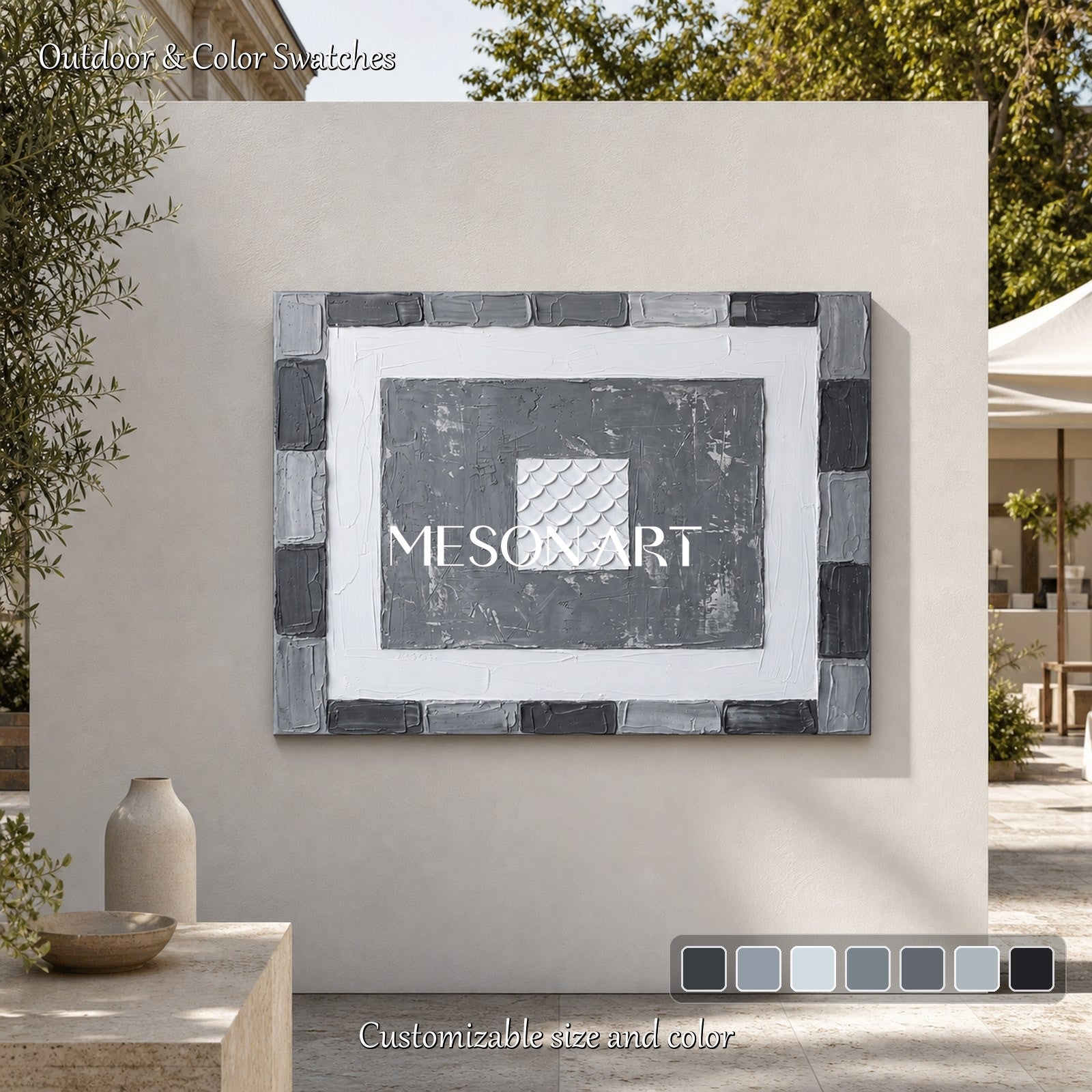 Gray White Abstract Art With Textured Relief For Modern Living Room Decor