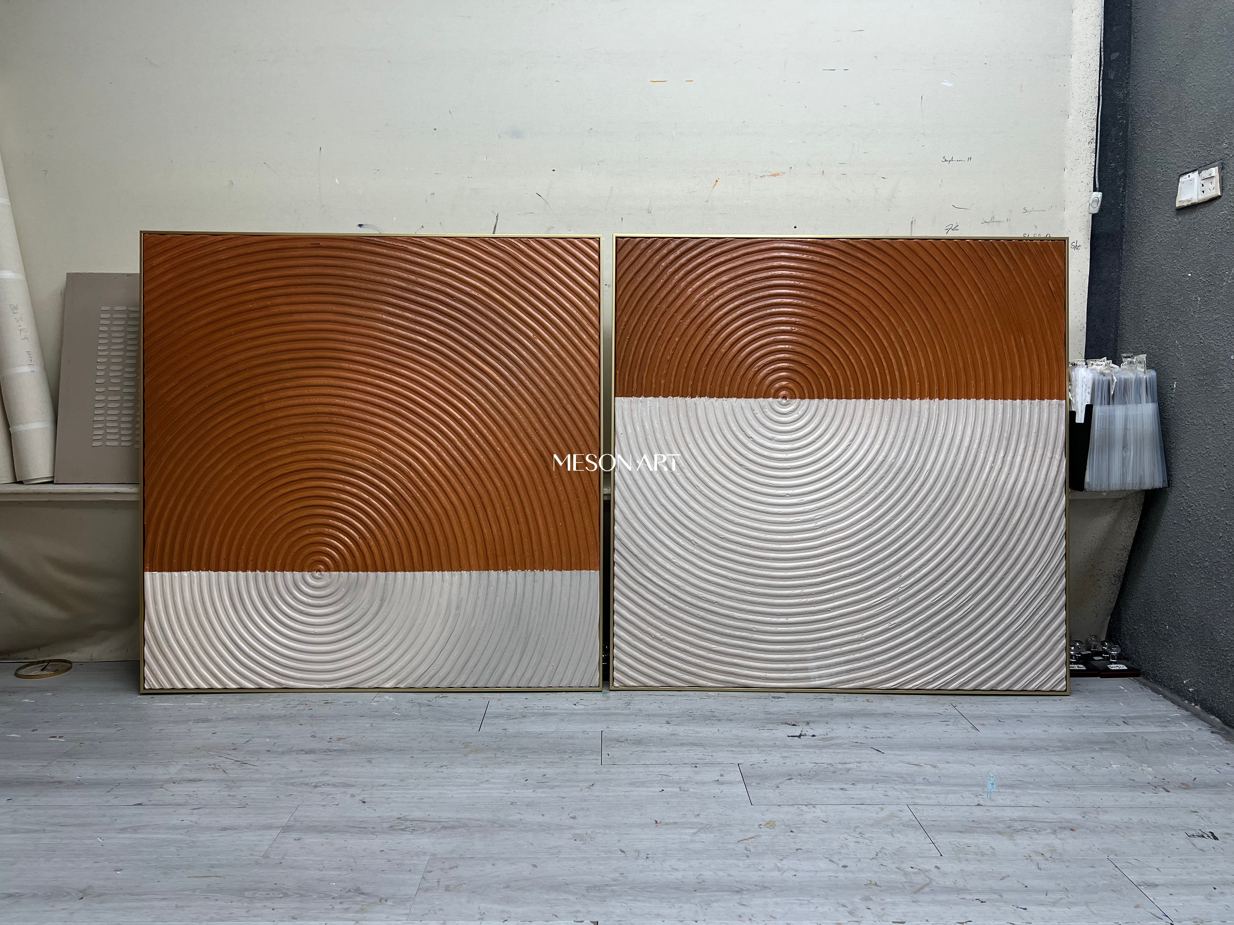 White Brown Modern Textured Wall Art Abstract Painting for Living Room