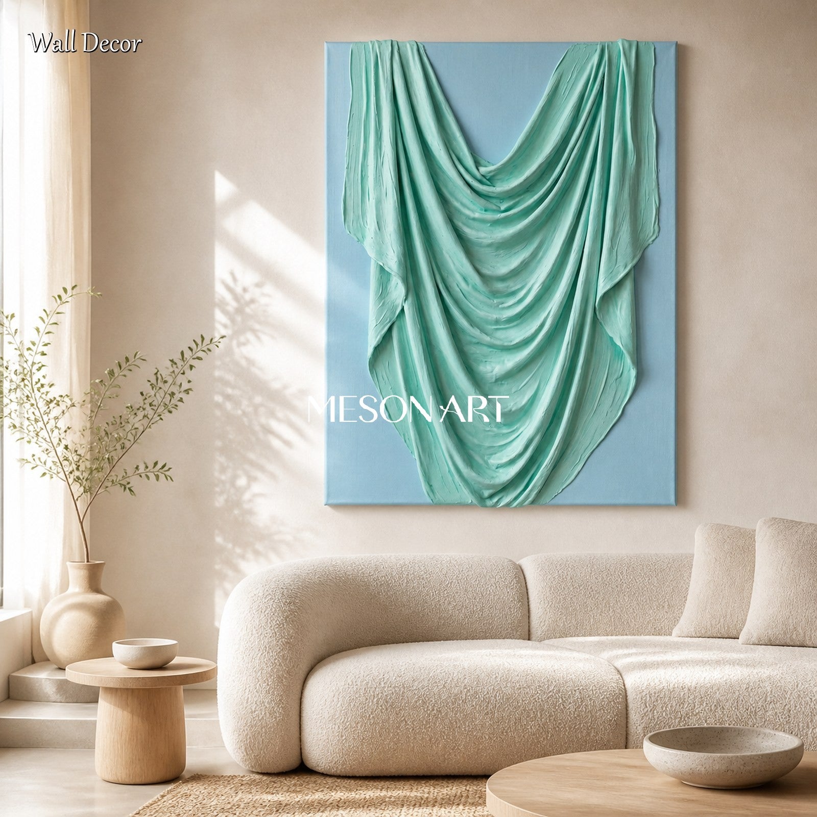 Mint And Blue Organic Modern Plaster Art Rectangular Wall Decor By Mesonart