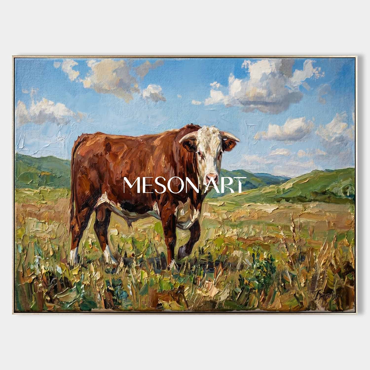 Thick Impasto Cow Landscape Oil Painting With Palette Knife Technique