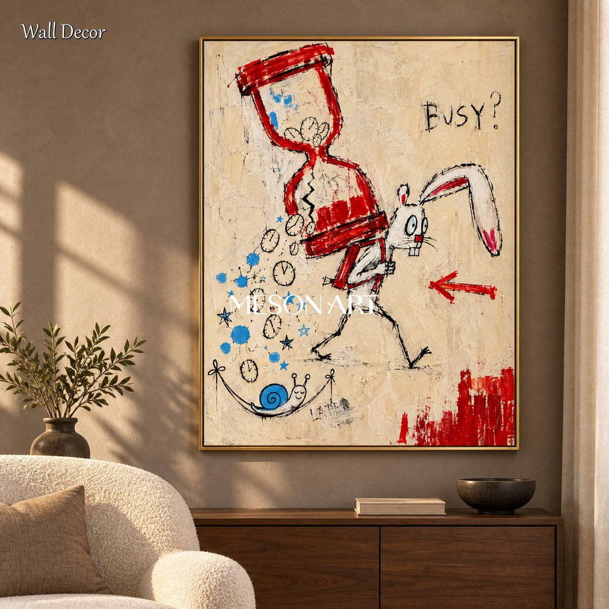 Red And Blue Abstract Graffiti Painting Hand Painted Urban Wall Art Rectangular Canvas By Mesonart