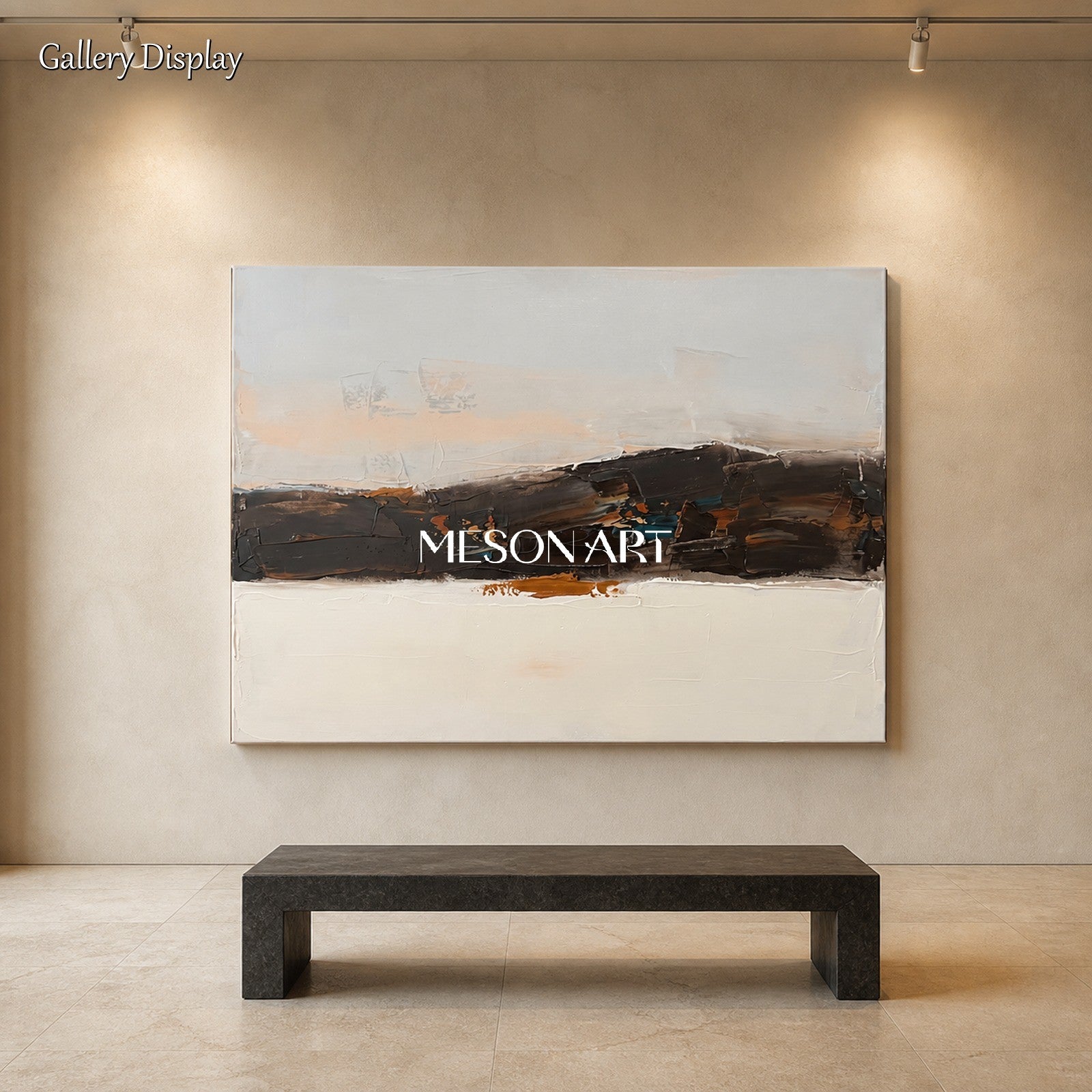 Beige And Black Abstract Painting Rectangular Wall Art For Living Room Original Artist By Mesonart