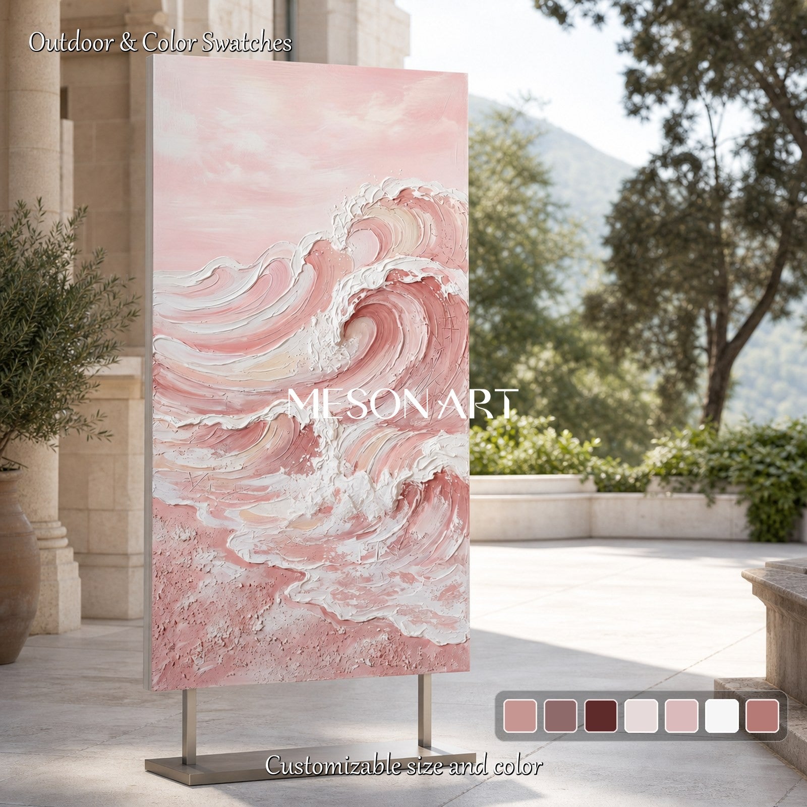 Pink Ocean Wave Painting With 3d Texture For Modern Bedroom Wall Decor