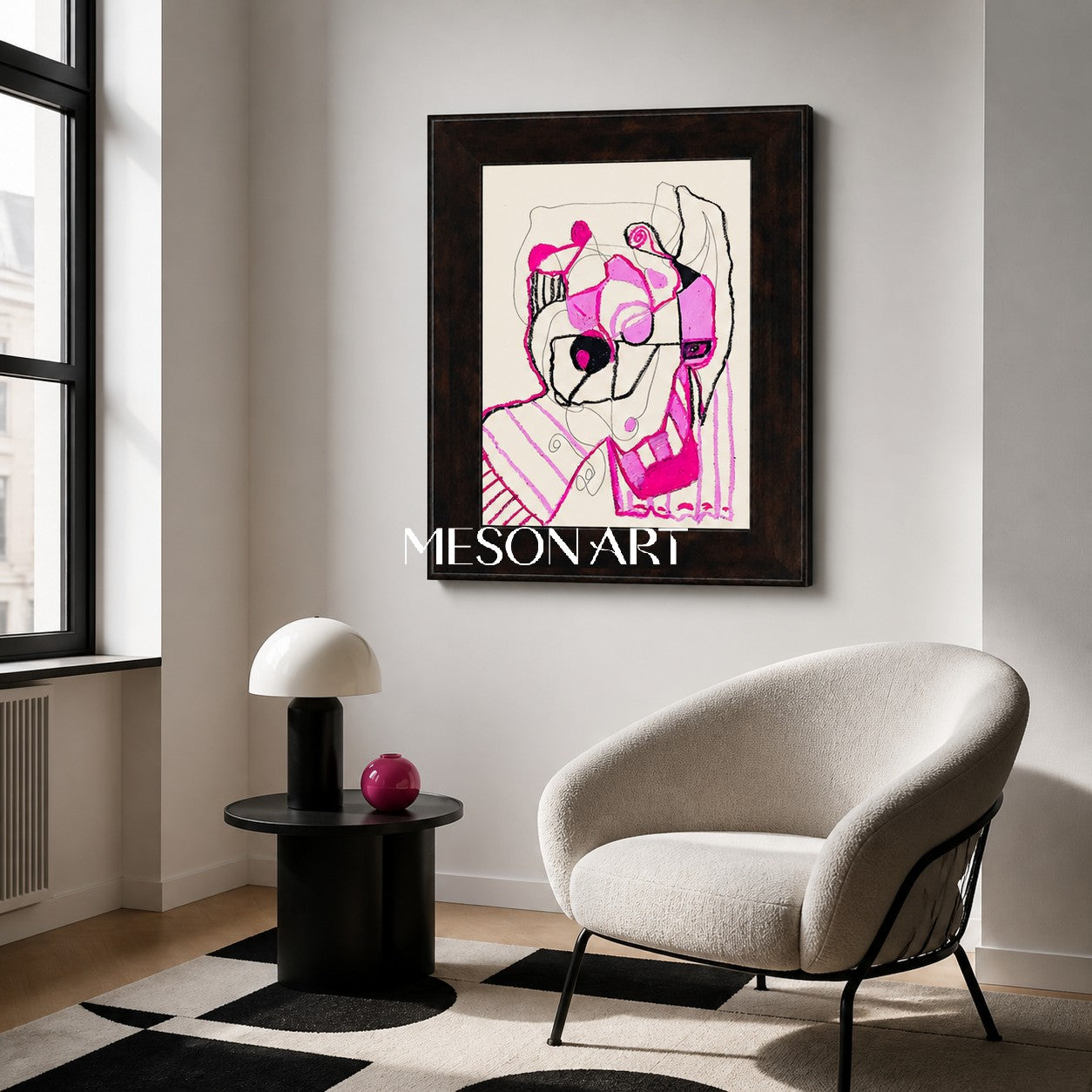 Pink And Black Fine Art Collectible Designer Rectangular Wall Art For Living Room By Mesonart