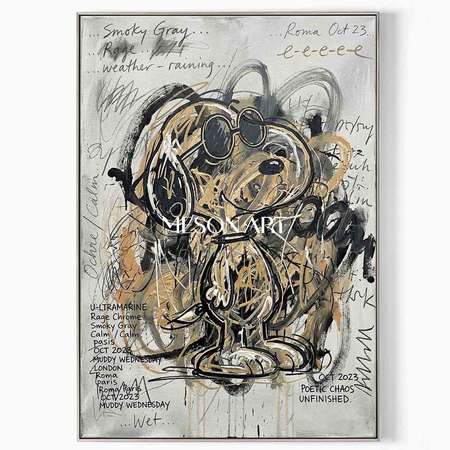 Original Graffiti Dog Pop Art Oil Painting Urban Street Modern Office