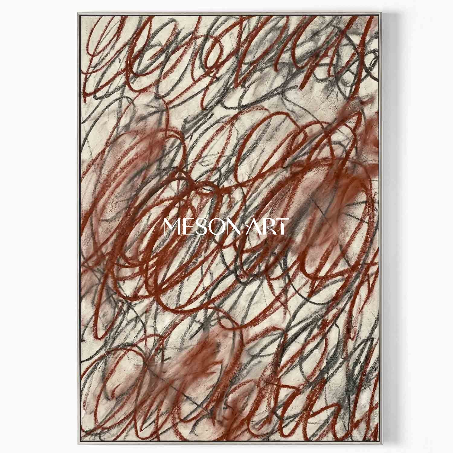 Handmade Red Abstract Wall Art for Modern Gallery Entryway Painting