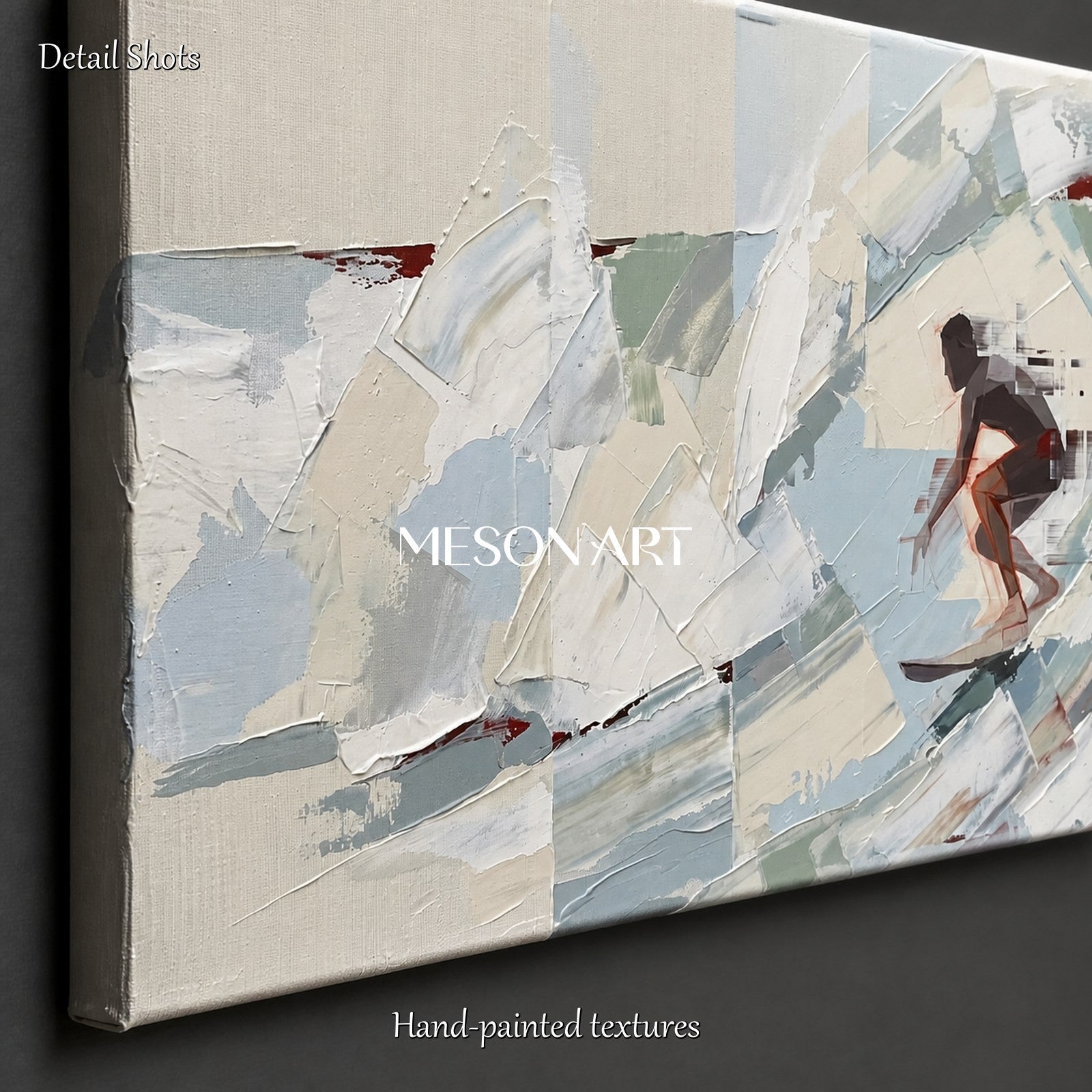 White And Gray Abstract Figurative Painting Panoramic Wall Art Original Artist Contemporary Art By Mesonart