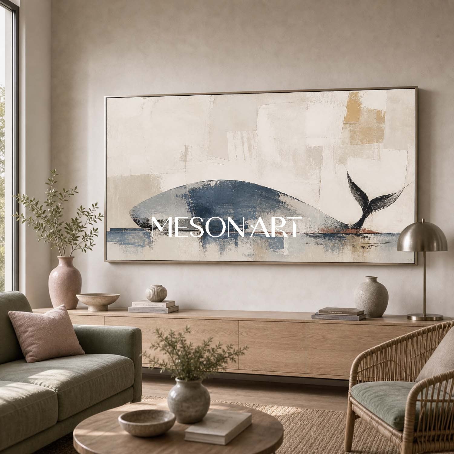 Large Minimalist Whale Oil Painting Abstract Canvas Wall Art Decor For Modern Living Room Bedroom