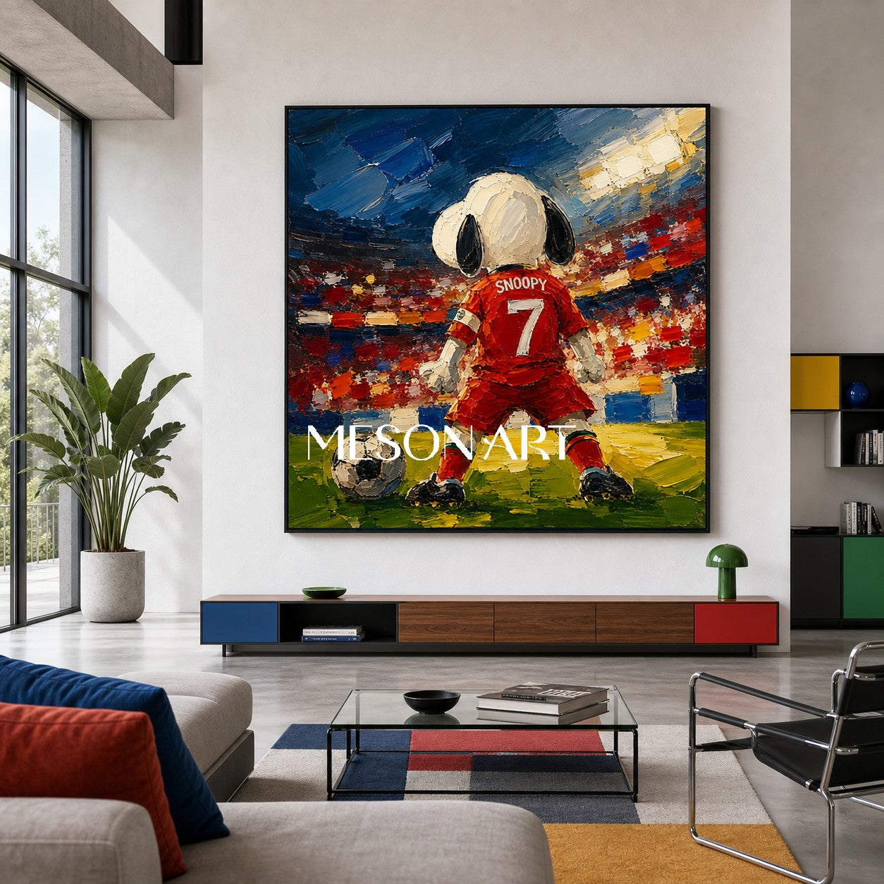 Snoopy Football Art Print In Red Jersey For Living Room Kids Room Pop Culture Wall Decor