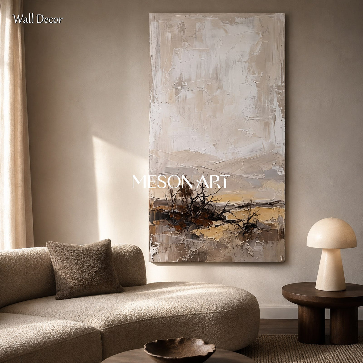 Beige And Brown Abstract Painting Large Neutral Wall Art Panoramic Original Artist Hand Painted By Mesonart