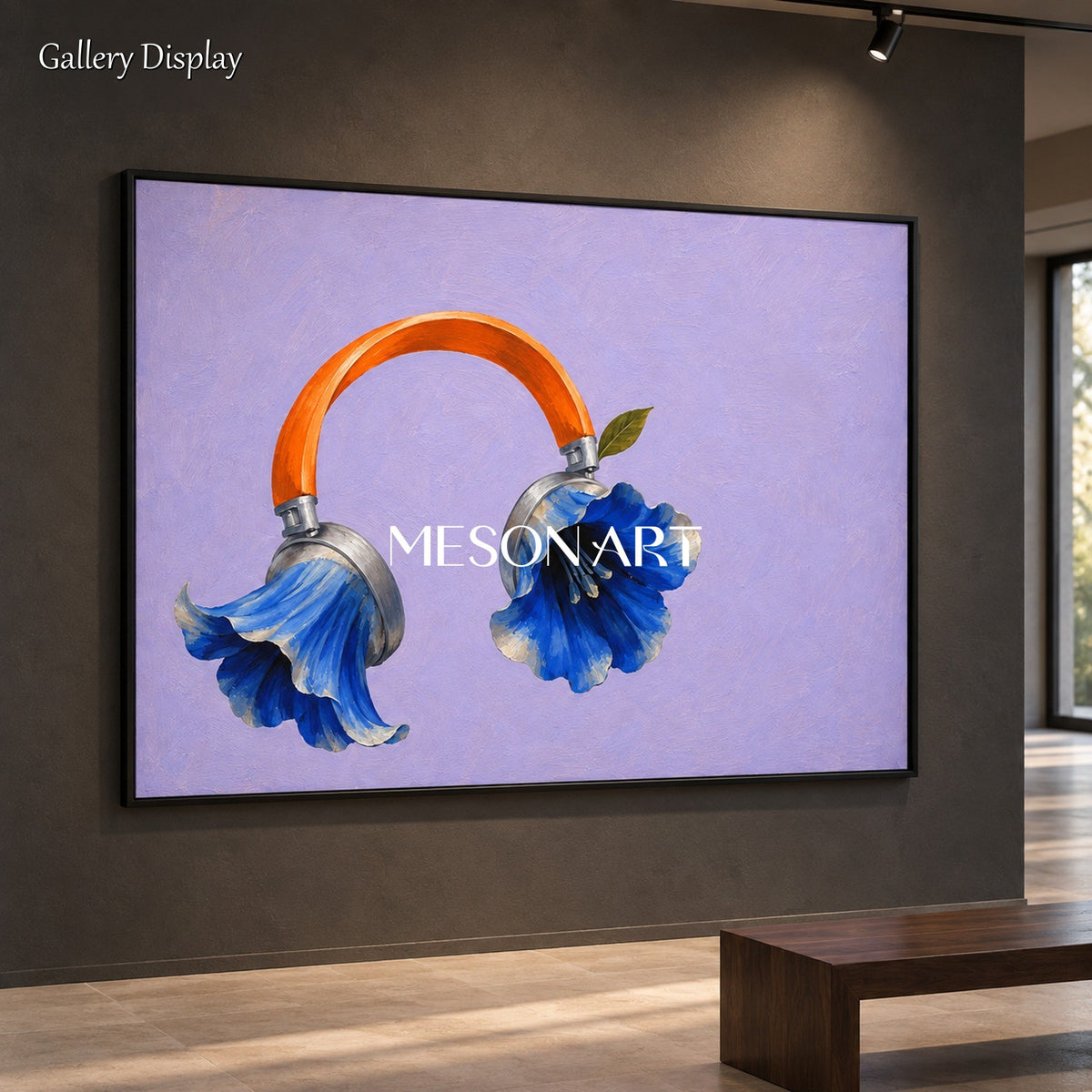 Purple And Blue Surrealist Flowers Painting Rectangular Wall Art Original Artist Hand Painted By Mesonart