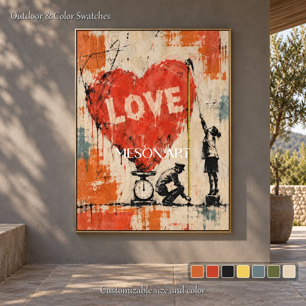Red And Beige Abstract Street Art Painting Original Artist Hand Painted Contemporary Pop Wall Decor For Living Room By Mesonart