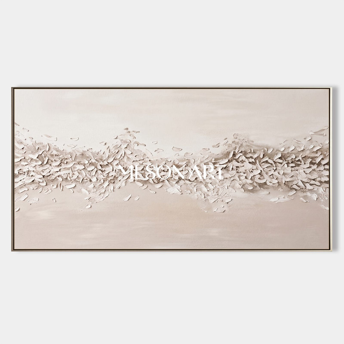 Beige Textured Canvas Painting Abstract Panoramic Rectangular Wall Art Original Artist By Mesonart