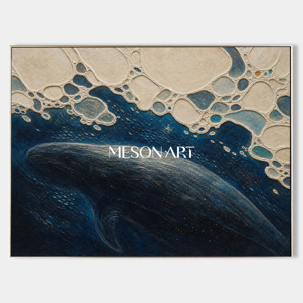 Deep Ocean Whale Abstract Art With Textured Plaster Finish For Modern Living Room Decor