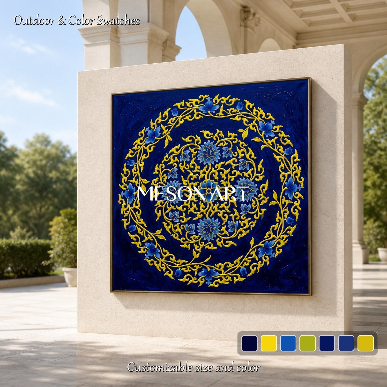 Blue And Gold Islamic Geometric Art Original Painting Square Wall Decor By Mesonart