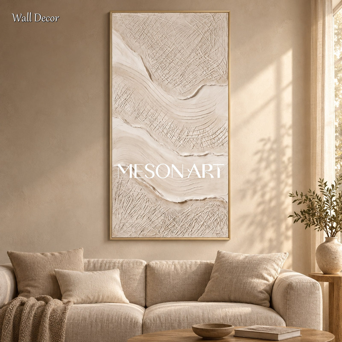 Beige 3D Textured Decorative Painting Panoramic Rectangular Wall Art Original Artist Hand Painted By Mesonart
