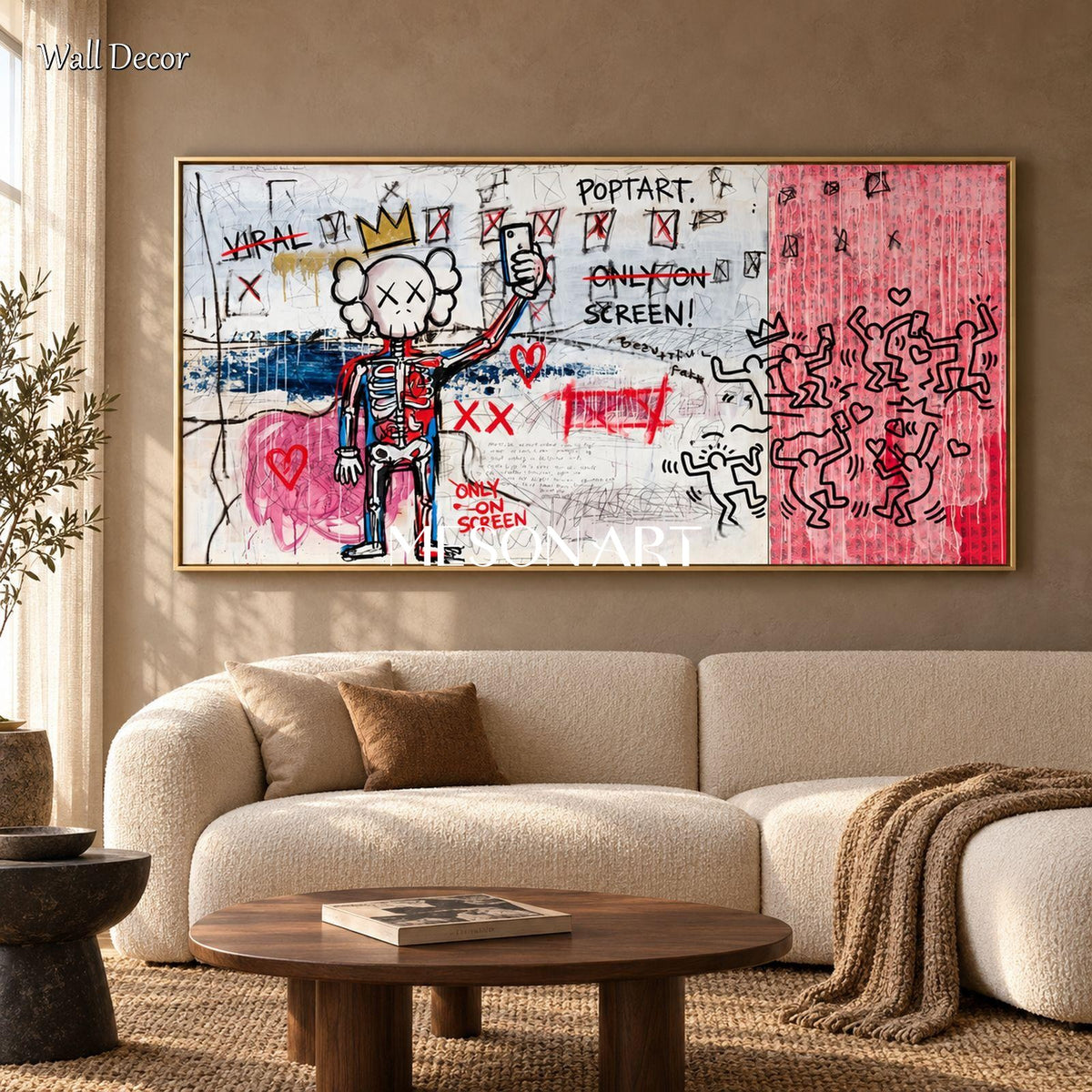 Red And White Graffiti Art Satire Painting Original Artist Panoramic Wall Decor For Living Room By Mesonart