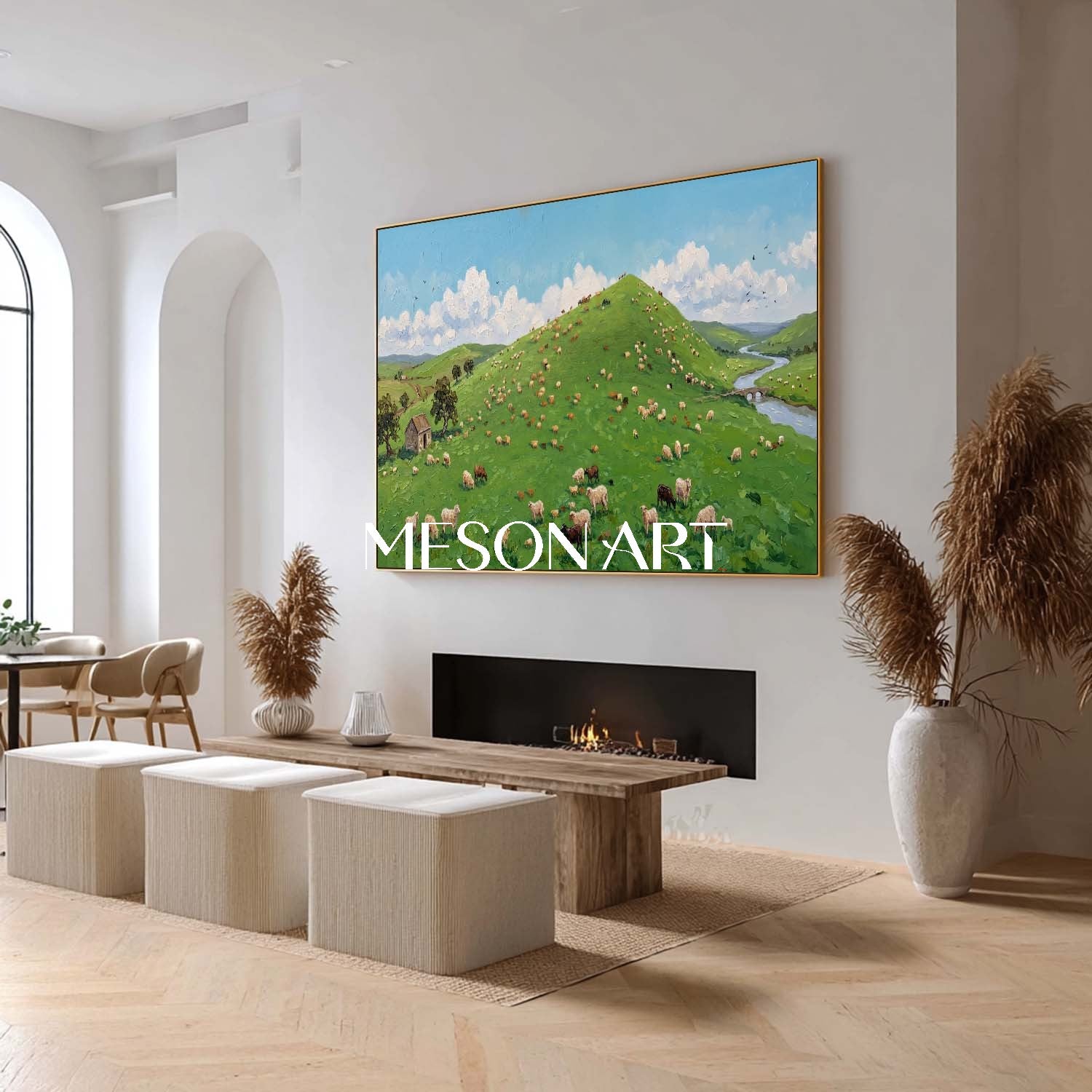 Square Canvas Farm Scene Painting Ideal For Bright And Welcoming Entryway