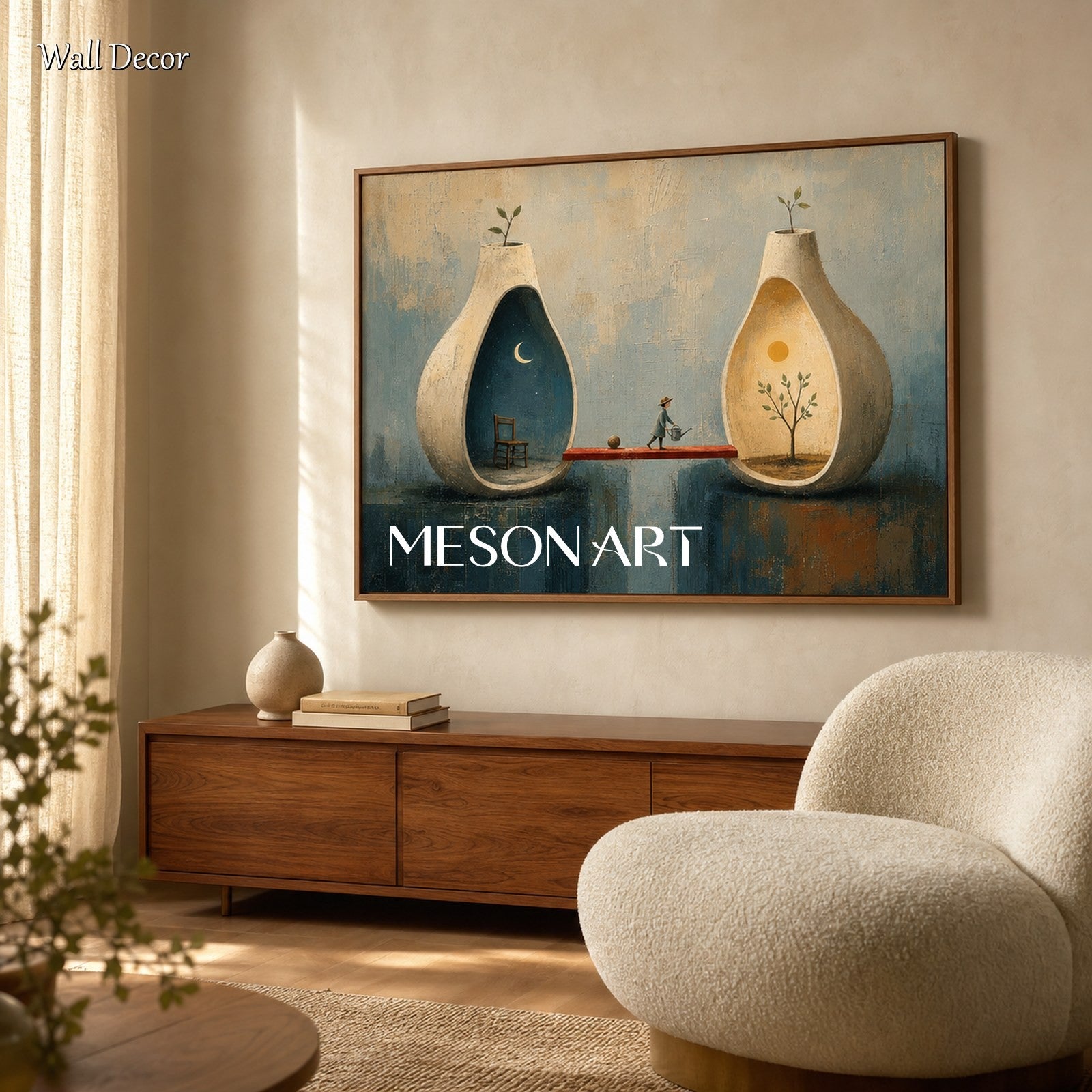 Surrealist Art Print Day And Night Balance For Modern Living Room Decor