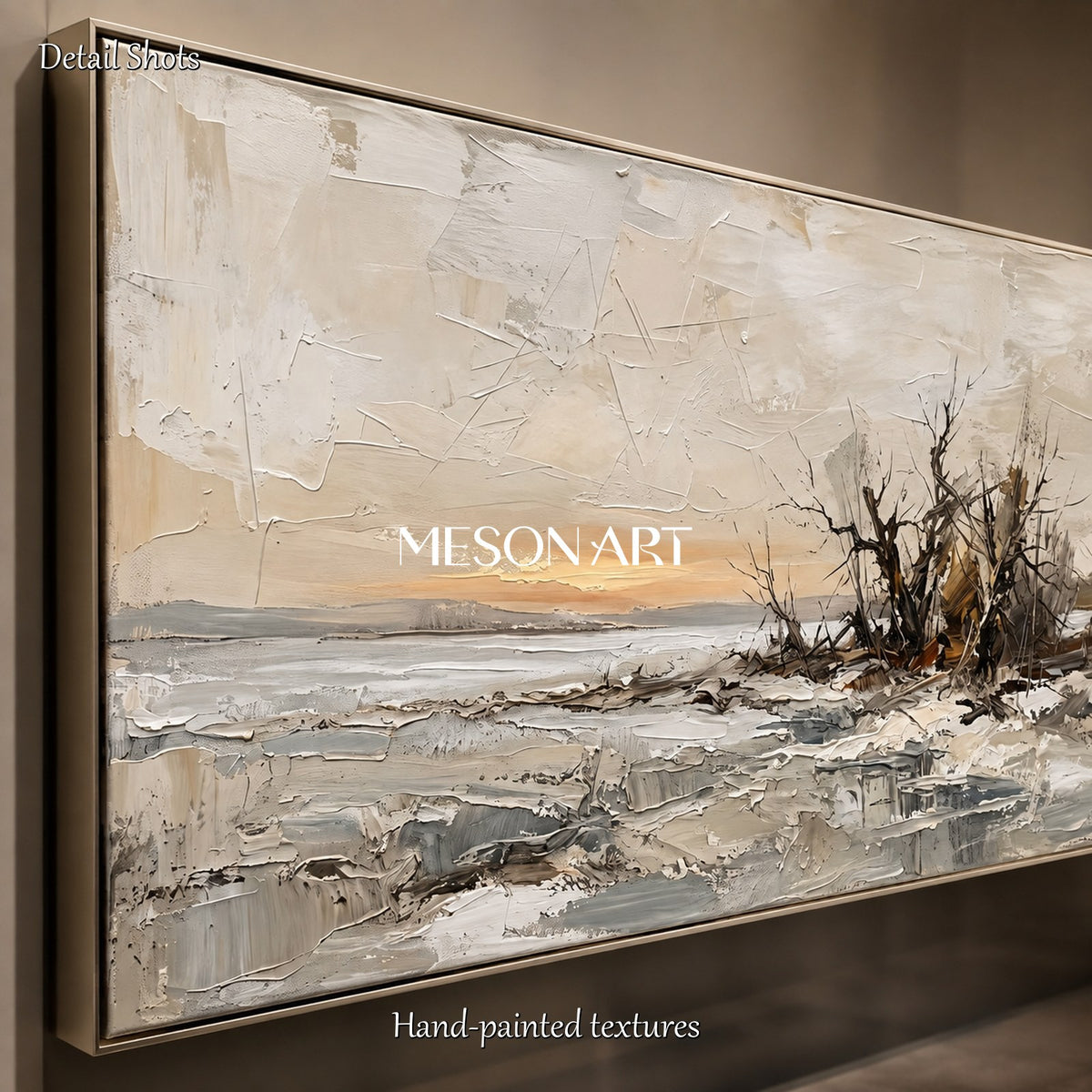 Beige And Gray Abstract Painting Large Panoramic Wall Art For Living Room Original Artist By Mesonart
