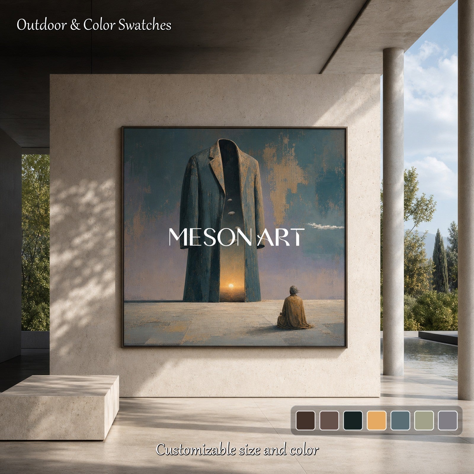 Large Surrealist Oil Painting With Textured Finish For Living Room And Executive Office Decor