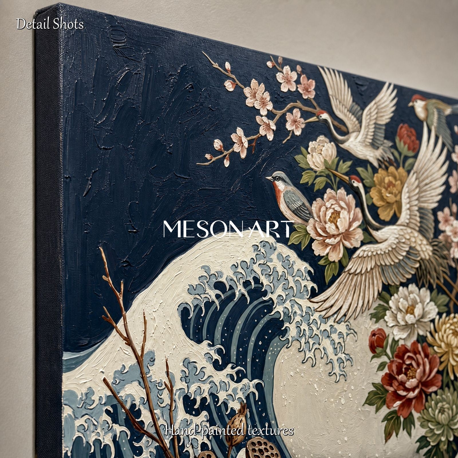 Japanese Ukiyo-e And Art Deco Floral Crane Painting For Modern Home Decor