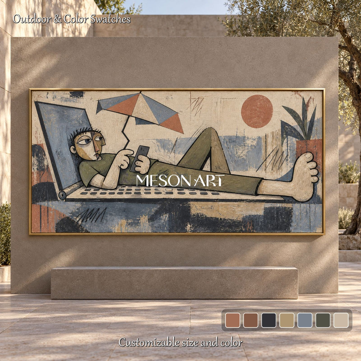 Beige Abstract Street Art Panoramic Wall Canvas Modern Contemporary Original Artist By Mesonart