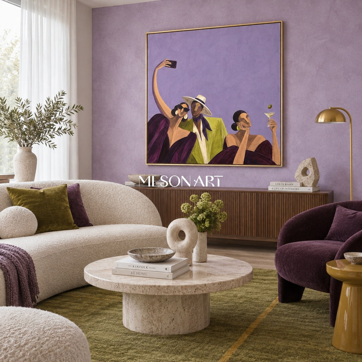 Purple Minimalist Figurative Portrait Modern People Graphic Fashion Narrative Square Wall Art By Mesonart