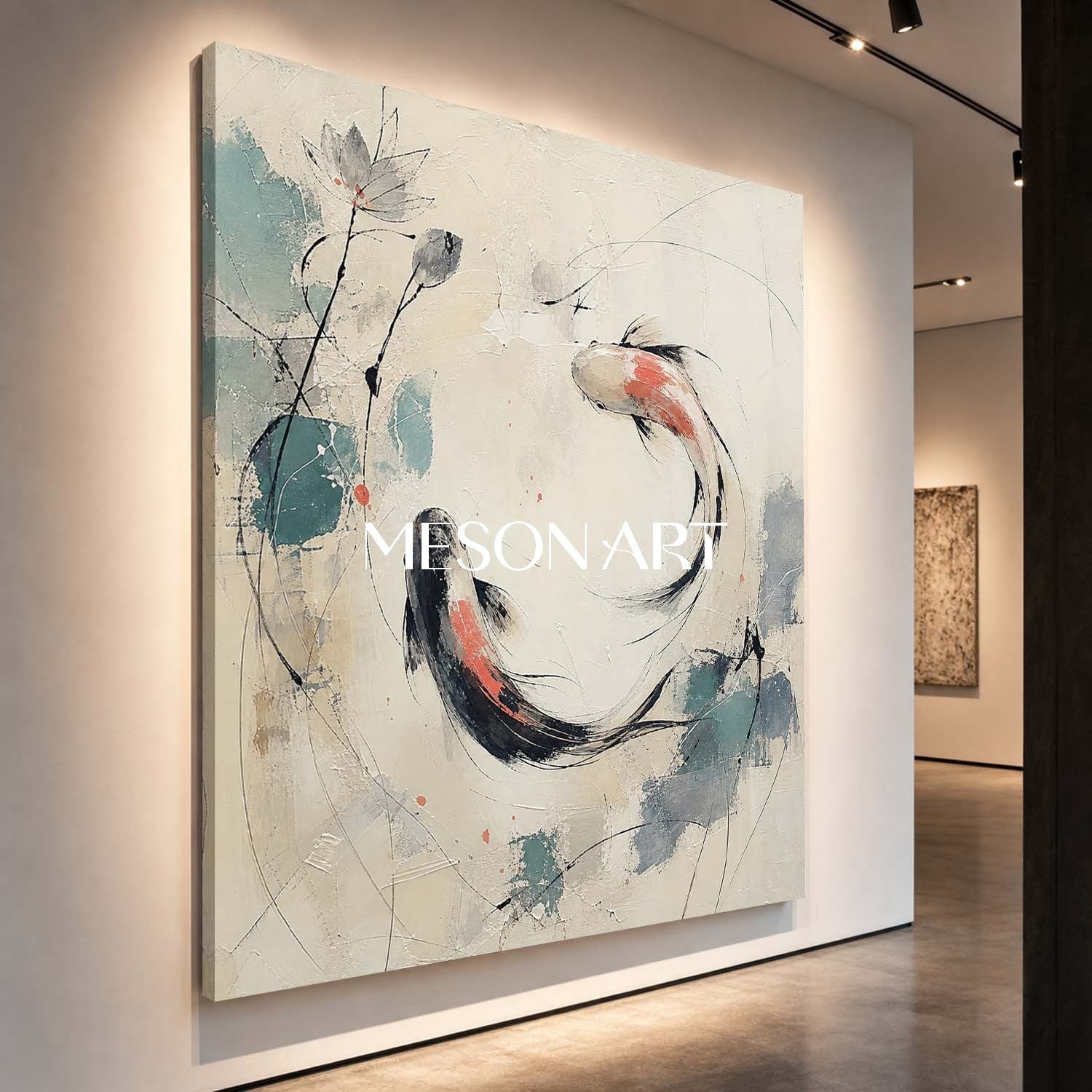 Minimalist Koi Fish Painting Abstract Canvas Wall Art For Modern Living Room Entryway Decor