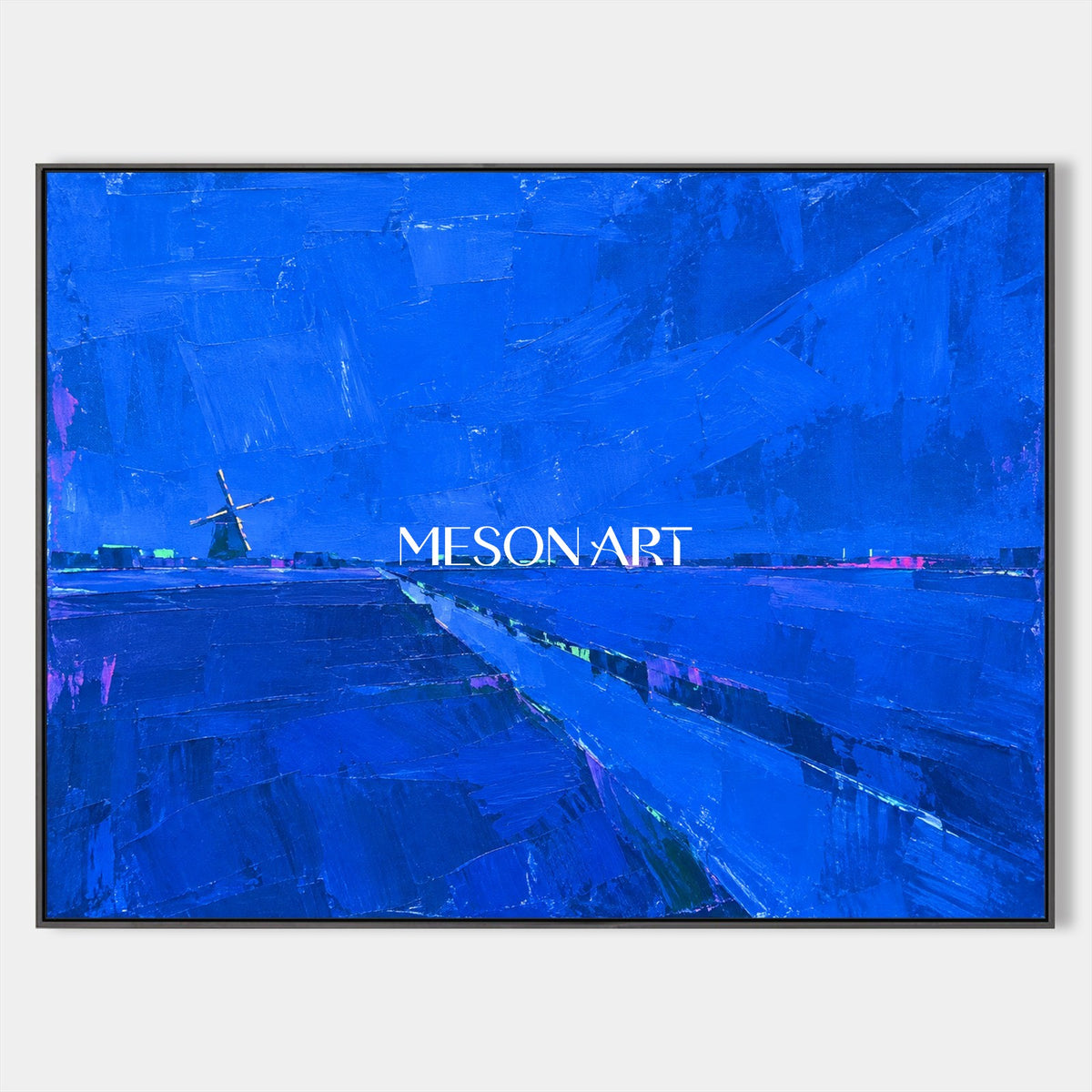 Blue Abstract Painting Rectangular Wall Art Organic Modern Landscape Original Artist By Mesonart